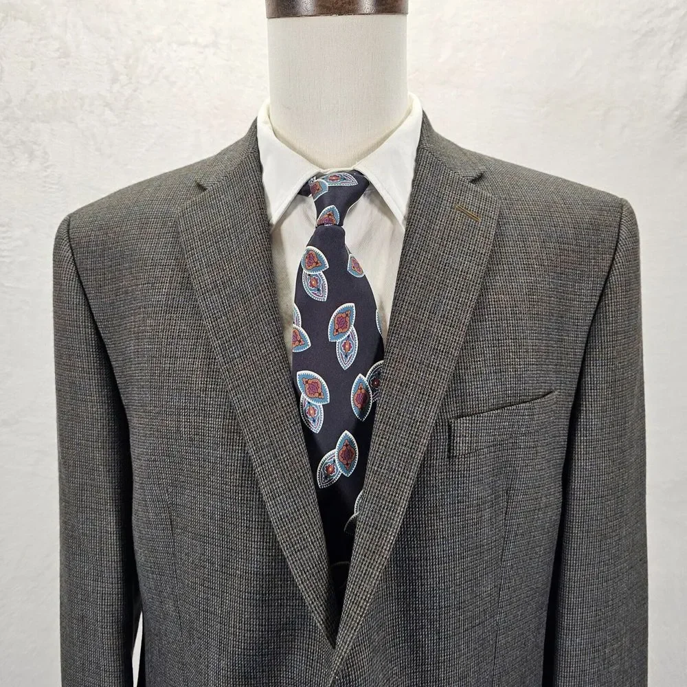 Lauren Ralph Lauren 100% Wool Tweed Blazer Sport Coat‎ Jacket Black Mens 44R EUC